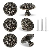 ShipeeKin 6x Retro Antik 30mm Möbelknöpfe Schubladengriffe Schlossblüten Muster Bronzeknöpfe Vintage Messing Ziehgriffe für Schrank Kommoden Küche