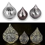 Online Fuchs 3er Set Glastropfen mit LED-Lichterkette, Funkeleffekt, 6-Stunden Timer und PUNKTEN - Stimmungslicht (Silber)