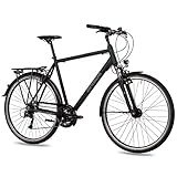 Airtracks Herren Trekking Fahrrad 28 Zoll Trekkingbike TR.2820 Trekkingrad City Bike 24 Gang Shimano ACERA RD-T3000 Kettenschaltung Nabendynamo Schwarz Matt- Herren 52cm Körpergröße 165-175 cm