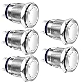 Gebildet 5Stück 12mm 3A 12V/24V/110V/250VAC Wasserdichter Drucktastenschalter, Rastender Edelstahl-Drucktastenschalter Ein-Aus (Flachkopf)