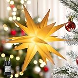 DBFAIRY 3D Leuchtstern Außen, 60cm Weihnachtsstern Beleuchtet mit Timer, Adventsstern Beleuchtet Hängend, Leuchtsterne Weihnachten Fenster Dekoration für Außen und Innen (Warmweiß)