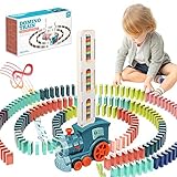Domino Zug Spielzeug Set für Kinder,100 Pcs automatische Dominosteine Bau und Stapeln Spielzeug kreative Kinder Spiele frühe Bildung Weihnachten Geburtstag Geschenk Jungen Mädchen Alter 3-12(Cyan)
