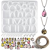 GUOYIHUA Silikonformen Schmuck Set, Anhänger Epoxidharz Gießform, 48 Mulden, Anhänger Lanyard und Anhänger Clip, Resin Silikonform für Anhänger Halskette Schmuck DIY Kunst Machen Dekoration