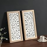 JUJOYBD 2er Set Wandornament Holz Groß Holzbild Wanddeko Landhaus Stil Wanddekoobjekt geschnitztes Wandbild Wohnzimmerdeko, Ornament, Shabby Weiß