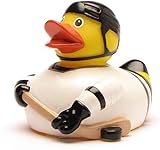 Duckshop I Badeente Eishockey I Quietscheente Eishockey-Spieler I L: 8 cm - inkl. Quietscheentchen-Schlüsselanhänger im Set I Geschenk für Eishockey Fans I Spielzeug für Kinder