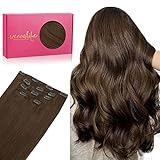 WENNALIFE Clip in Extensions Echthaar, 75g 5pcs 35cm Schokoladenbraun Extensions Clip in Remy Clip in Extensions Natürliche Haarverlängerung Echthaar
