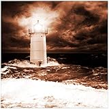 Wallario Möbelfolie selbstklebend/Aufkleber, Tischfolie geeignet für IKEA Lack Tisch - Möbeldeko Abstrakter Leuchtturm im Wasser bei stürmischer See in 55 x 55 cm