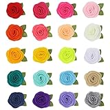 JKJF 20 Stück Filz Rosenblumen mit Blatt Künstliche Rose Blumen Basteln Rosen für DIY Handwerk Kleidung Jeans Taschen Hüte Schuhe Haarschmuck Hochzeit Deko- 20 Farben