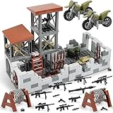 Finger Rock WW2 Militärbasis Klemmbausteine, Outpost Tower Architecture Modell mit Mini Waffen Kriegszubehö, DIY Militärspielzeuge Kreative Geschenk für Kinder Jugendliche