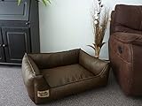 Hundebett Hundesofa Schlafplatz Kunstleder Similpelle Farbe und Größe wählbar von XS bis XXL (90 cm X 70 cm, braun)