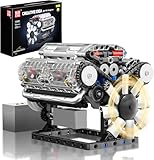 Mould King 10088 Technik V8 Motor Bausatz Bausteine Modell Motor Klemmbausteine Benzinmotor Engine Kit Transparentes Funktionsmodell für Engine Fans (535 Teile)
