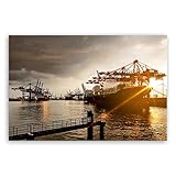 ge Bildet Bild auf Leinwand | Hamburger Hafen in 120x80 cm als Wandbild XXL | Wand-deko Dekoration Wohnung modern Bilder | 1247
