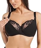 Teyli Damen Still BH - BH Bügel - BH Grosse Grössen Umstandskleidung mit Spitze - Still BH Große Brüste - Damen-BHS Stillen Schwarz 80G