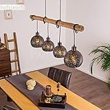 HOFSTEIN Pendelleuchte Imana 4-flammige Deckenlampe aus Metall in schwarz und kupferfarben, Vintage Look, Pendellampe mit Holz in Natur für Esszimmer, Küche, 4 x E27, höhenverstellbar bis max. 120cm