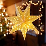 Weihnachtsstern für Innen, 45 cm 3D Faltbarer Papierstern Hängende Weihnachtsstern Beleuchtet, Deko-Stern Beleuchtet aus Papier zum Aufhängen, Weihnachtsdeko Adventsstern mit Lichterkette (Sterne)