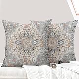 ECZOIL 2er Set Boho Kissenbezug 50x50 cm Kissenhülle Dekorative Dekokissen Boho Stil Vintage Zierkissen für Wohnzimmer Schlafzimmer Sofa Home Decor mit Verstecktem Reißverschluss - Blau Grau