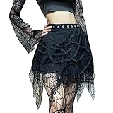 Gothic-Rock, Damen, Minikleid, aus Spinnennetz, Punk, Röcke, einfarbig, hohe Taille, sexy und modisch, für Halloween, Maskerade, Schwarz , S
