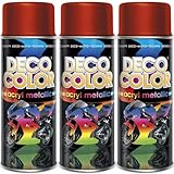 Deco Color 3er Sparpack Lackspray 400ml - Sprühlack mit Effekt für z.B. KFZ, Fahrrad (3 Dosen Lackspray Rot mit Metallic-Effekt)