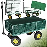 tectake® Bollerwagen, Handwagen mit Seitenwand klappbar, Transportwagen für Strand, Rollwagen für Garten, Einkaufswagen, Transportkarre zum Ziehen, Wagen bis bis 350kg belastbar - grün