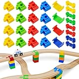 Holzeisenbahn Schienen Adapter - 28 Stück Holzeisenbahn Verbinde, Eisenbahn Holz Zubehör, Schienenverbinder aus Kunststoff Spielzeug Zubehör für Kinder im Alter Von 3-7