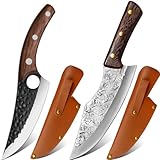 2 Stücke Kochmesser, Küchenmesser mit Lederscheide - Handgeschmiedet Chefmesser ,Perfekt zum Schneiden Messer, Japanisches Scharf Messer für Zuhause (2 Stücke)