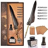 Cieex Schreibfeder Kalligraphie Feder, Handgemachte Dip Pen, Vintage Federkiel Dip Quill Pen Writing Ink Set für Schreibwaren Geschenk