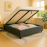 SAMPUR - XXL-Boxspringbett, Kolosseum, Frottee, Stauraum bis 900 l, robust und breiter Öffnungswinkel (grauer Stoff, 160 x 200 cm)