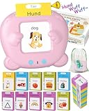 Winnrok Sprechende Lernkarten Deutsch Englisch Lernen für Kinder, Geschenke Kinder Sprechen Lernspielzeug Sprachförderung ab 2 3 4 Jahre, Flash Cards Lernspiele Vokabelfreund 224 Wörter Rosa