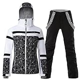 GS SNOWING Damen Skijacken und Hosen Set Winddicht Wasserdicht Isoliert Schneeanzug Winter Warm Snowboard Schneemantel, #002 Schwarz + Schwarz, X-Large