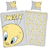 SkyBrands Tweety Bettwäsche 135x200 cm 80x80 Kissen-Bezug [Wendemotiv] Kinderbettwäsche Baumwolle Bettbezug Set ÖKO TEX Standard Deutsche Größe