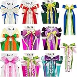 alles-meine.de GmbH große Schleife - für Schultüte - rosa/pink & hell blau - 50 cm lang - mit edlen Satin Bändern + Perlenband + Tüllband - für Geschenk und Zuckertüte - Gesche..