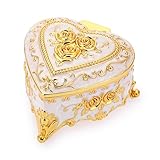 SUMTree Vintage Schmuckkästen Deckel Metall Milchweiß Goldenblumeform Schmuckbox Schmuckkiste Schmuckkoffer Ring Armband Ohrringe Damen Geschenk Weichnachten Geburtstag Herzförmig