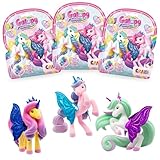 GALUPY Rainbow Unicorn 3er Pack - Einhorn Spielzeug zu Sammeln, Einhorn Figuren mit Glitzerflügeln & Swarovski Kristal - Spielzeug mädchen 3 Jahre