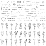 Esland Realistische Temporäre Tattoos 60 Blatt Winzige Kleine Abnehmbare Tattoos, 30 Stück Inspirierende Zitate Worte Tattoos, 30 Stück Wilde Blumen Ink Line Botanische Blumenblätter Tattoo Aufkleber