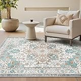 GENIMO Vintage Teppich 160x230cm, Teppiche Wohnzimmer, Waschbare Teppiche, Boho Teppich, Großer Carpet rutschfest, Schlafzimmer, Esszimmer, Büro, Grün
