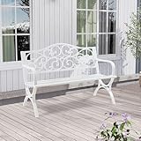 casa.pro Gartenbank Utav Outdoor Sitzbank wetterfest 127 x 53 x 79 cm Metallbank max. 300 kg Weiß 3-Sitzer-Bank