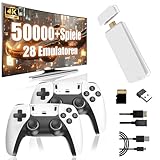 M15 Retro Konsole 4k, Tragbare Video Emulator Spielekonsole mit eingebauten 50000+ Klassische Spiele 28 Emulatoren, Plug and Play Spiel Stick für TV mit 2 x 2.4G Spiel Kontrolleure(128G)