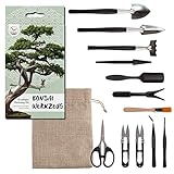 Bonsai Werkzeug-Set 13-teilig mit praktischem Aufbewahrungsbeutel - Mini Gartenwerkzeug für Zimmerpflanzen und eine professionelle Bonsai-Zucht Mehrfarbig