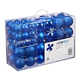 Relaxdays, blau Weihnachtskugeln aus Kunststoff, 100er Set, Weihnachtsdeko, matt, glänzend, glitzernd, Christbaumkugel ∅ 3, 4 & 6 cm, PS, 7 x 6 x 6 cm