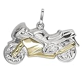 Clever Schmuck Silberner Anhänger Motorrad 27 x 13 mm beidseitig plastische Form teilvergoldet bicolor glänzend STERLING SILBER 925