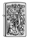 Zippo Sturmfeuerzeug - Zodiac Sagittarius, Street Chrome, Emblem - Nachfüllbar - Wiederverwendbar - Windfestes Design - Geschenkbox - Made in USA