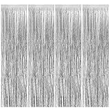 Feibmir 4 Stück Lametta Vorhang Silber,Glitzer Lametta Vorhänge,Luftschlangen Deko für Weihnachtsfeier Silvester 2025 Disco Party Geburtstag Deko
