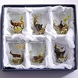 GTK - Geweihe & Trophäen KRUMHOLZ 6 teiliges Schnaps Gläser Set kurz mit farbigen Jagdmotiv - 2 cl -