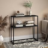 skølm Skadi Konsolentisch - Metallregal schwarz für Wohnzimmer - Flurtisch schmal 80x28x80 cm - Sofatisch mit Ablage - Schmales Regal Metall mit Stauraum - Beistelltisch mit verstellbaren Füßen