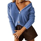 Hoodie Damen Schwarz Damen Casual Fashion Solid Color V-Ausschnitt Cardigan Button Up Plüschjacke Mantel Damen Fellkapuze