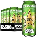 Rockstar Energy Drink Sour Apple Geschmack - Saures, koffeinhaltiges Erfrischungsgetränk für den Energie Kick, EINWEG (12 x 500ml) (Verpackungsdesign kann abweichen)