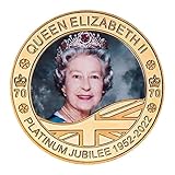 Elizabeth Queen II Memorial Badge, Queen Elizabeth II 1952-2022 Münzen Sammlermedaillen, Vergoldete Gedenkmünzen für Queen 70th Platinum Jubilee Souvenir Gastgeschenke