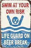 Schwimmbad Sicherheitsschild,Pool Deko Schild Mit Spruch Schwimmen Auf Eigene Gefahr,Nostalgisches Vintage Blechschild,AußEn Metall HäNgend Warnschild,Metall Blechschild Mit Symbolsprache (A)