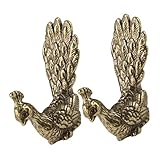 HOLIDYOYO 2 Stück Messing Pfau Figur aus Massivem Messing Antike Deko für Schreibtisch und Teezeremonie Kleine Vogel Skulpturen als Dekorative Ornamente für Büro und Zuhause