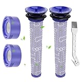 4 Stück V8 Filter für Dyson, Ersatzfilter Kit für Dyson V7 V8 Animal Absolute Motorhead Cordless Staubsauger with 2 HEPA-Nachfilter, 2 Vorfilter, 1 Bürste, Ersatzteile Zubehor # 965661-01 & 96747801